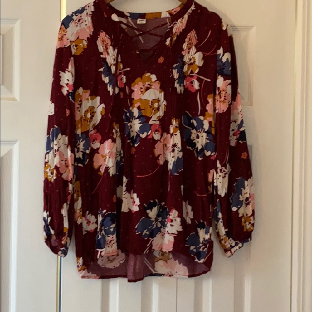 Floral lace up blouse